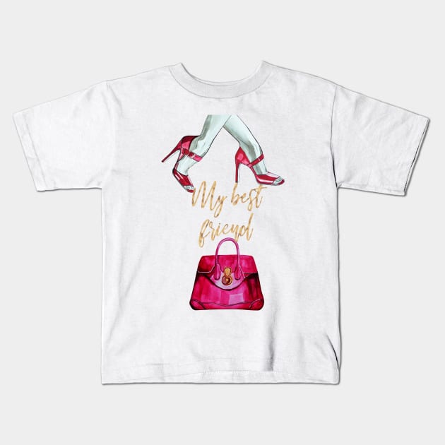 My best friend, red shoes and bags Kids T-Shirt by IngaDesign